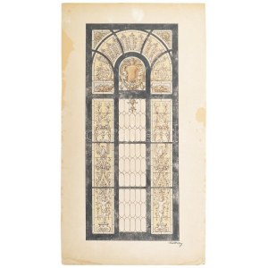 Róth Miksa (1865-1944): Üvegablak terv. Akvarell, tus, papír, jelezve jobbra lent...