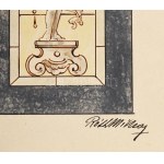 Róth Miksa (1865-1944): Üvegablak terv. Akvarell, tus, papír, jelezve jobbra lent...