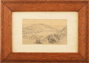 Telepy Károly (1828-1906): Hegyvidéki táj. Ceruza, papír, jelezve jobbra lent, üvegezett fakeretben. 9x15,5 cm ...