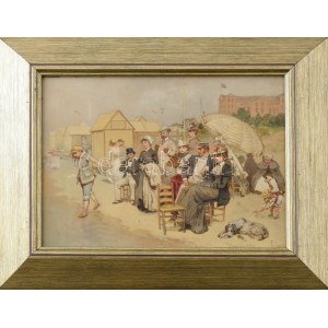 P jelzéssel: Strandjelenet, Trouville, Franciaország, 1892. Olaj, fatábla. Fakeretben. 20x26,5 cm / Beach scene...