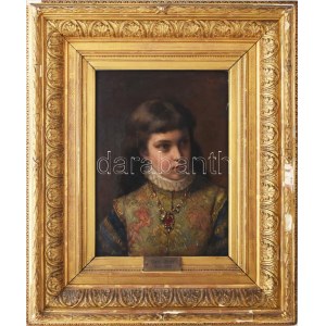 Carl Hoff (1838-1890): Lány portré. Olaj, falemez, jelezve jobbra fent. 30,5x23 cm. / Carl Hoff (1838-1890)...