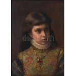 Carl Hoff (1838-1890): Lány portré. Olaj, falemez, jelezve jobbra fent. 30,5x23 cm. / Carl Hoff (1838-1890)...