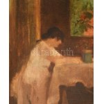 Szüle Péter (1886-1944): Olvasó hölgy portréja. Olaj, vászon, jelzett. Dekoratív fakeretben, 60×50 cm...