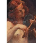 Dely Alice (Béli Vörös Ernőné) (1887 - ?) Akt hegedűvel. Olaj, Karton. Jelzett...