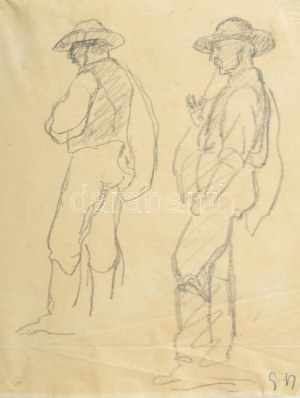 Iványi-Grünwald Béla (1867-1940): Parasztok (tanulmány). Ceruza, papír, jelezve jobbra lent: G B...
