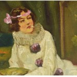 Geiger Richárd (1870-1945): Cigarettázó hölgy. Olaj, karton, jelezve jobbra lent. 23×31 cm. / oil on board...