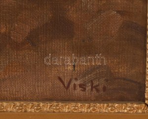 Viski János (1891-1987): Női portré. Olaj, vászon, jelzett. Apró felületi sérüléssel. Dekoratív, sérült fa keretben...