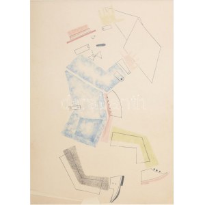 Vlagyimir Lebedev (1891-1967): Konstruktív szivarozó. Tus, akvarell, papír. Jelzés nélkül. Paszpartuban. 30x21,5 cm ...