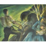 Ruzicskay György (1896-1993): ,,Életszántás. Színezett algráfia, papír. Jelzett a lap alján. Üvegezett fakeretben...