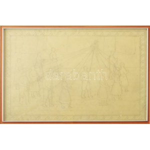 Ferenczy Noémi (1890-1957): Május. Ceruza, papír. Jelzés nélkül. Üvegezett fakeretben. 27x39 cm/ pencil on paper...