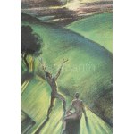 Ruzicskay György (1896-1993): Hajnal. Színezett algráfia, papír, jelzett. Számozott (62/100). Üvegezett fakeretben...