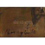 Náray Aurél (1883-1948): Dínom-dánom. Olaj, vászon. Jelezve balra lent. Dekoratív, sérült fakeretben. 55x70 cm ...