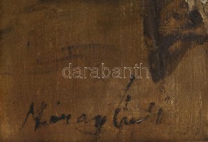 Náray Aurél (1883-1948): Dínom-dánom. Olaj, vászon. Jelezve balra lent. Dekoratív, sérült fakeretben. 55x70 cm ...