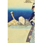 Utagawa Toyokuni (1769-1825): Hölgy kék kimonoban. Színes japán fametszet, papír, jelzett a metszeten...