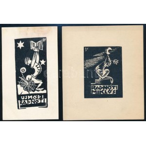 Buday György (1907-1990), 2 db Radnóti Miklós ex libris: Újmódi Radnóti és Radnóti Miklós, linómetszet, papír...