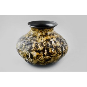 Bod Éva (1924-2004): Színes, csurgatott mázas váza. Nagy méretű, jelzett, hibátlan, d: 28 cm...