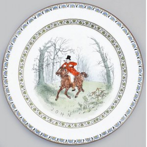 Minton vadász mintás fajansz tányér. Kézzel festett, jelzett, hibátlan 25 cm ...