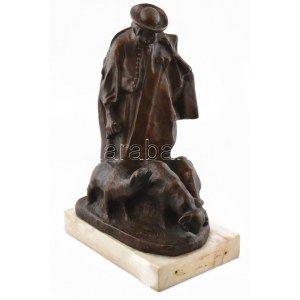 Beszédes János László (1874-1922): Juhász a nyájjal. Öntött patinázott bronz, jelzett...