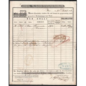 1853 Wien, Ausschl. Pr. Kaiser-Ferdinands-Nordbahn vasúti fuvarlevél