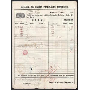 1853 Wien, Ausschl. Pr. Kaiser-Ferdinands-Nordbahn vasúti fuvarlevél