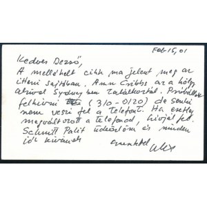 2001 Tarics Sándor (1913-2016) olimpiai bajnok magyar vízilabdázó, építőmérnök sajátkezű sorai, aláírásával...