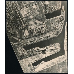 Budapest, Csepel, kikötő, légi felvétel, 18,5×15,5 cm
