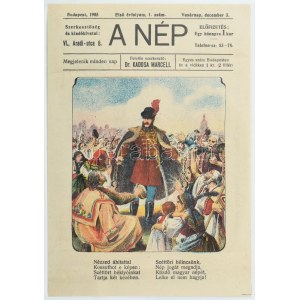 1905 A Nép c. induló újság litho reklám nyomtatvány a címlapon Kossuth Lajossal 12x17 cm