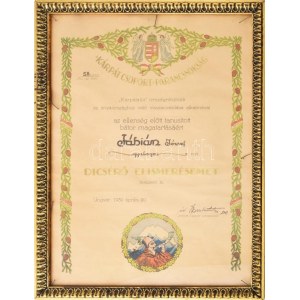 1939 Kárpát Csoport Parancsnokság dicsérő oklevele gyalogos részére, Kárpátalja...