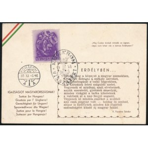 1938 Irredenta levelezőlap Igazságot Magyarországnak és Erdélyben c. versekkel