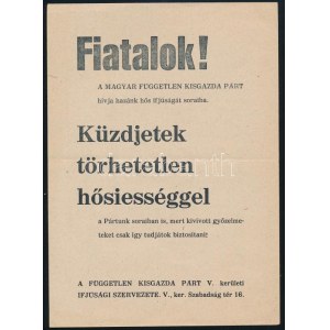 1956 Fiatalok! Küzdjetek törhetetlen hősiességgel... - a Független Kisgazda Párt röplapja
