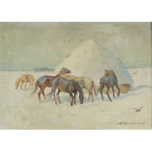 Roman BREITENWALD (1911-1985), Horses in a Winter Landscape.
