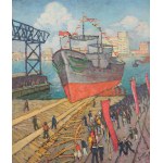 Ludwik LESZKO (1890-1957), Ore carrier - launching (1949).