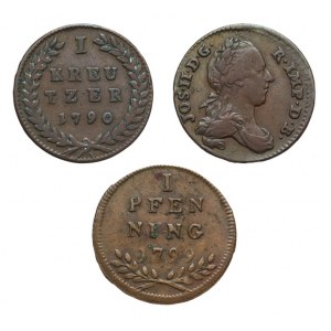 Austria, Zestaw trzech XVIII-wiecznych monet miedzianych 