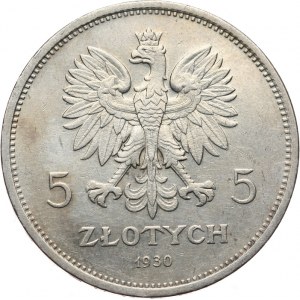 II Rzeczpospolita, 5 złotych 1930 „Sztandar”, stempel płytki