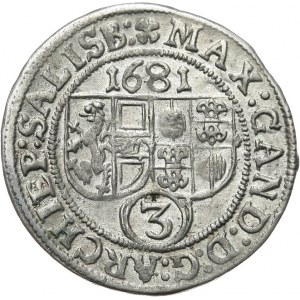 Austria, Salzburg arcybiskupstwo, Maksymilian Gandolf graf Kuenburg 1668-1687, 3 krajcary 1681, Salzburg