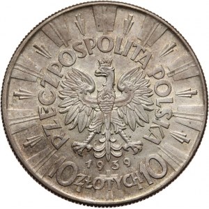 II Rzeczpospolita, 10 złotych 1939, Józef Piłsudski, Warszawa