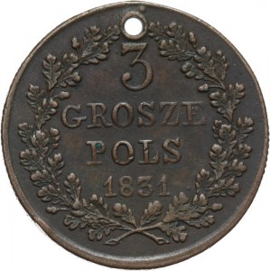 Powstanie Listopadowe 1830-1831, 3 grosze 1831, Warszawa; łapy Orła zgięte