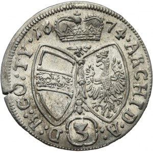 Austria, Leopold I 1657-1705, 3 krajcary 1674, Hall