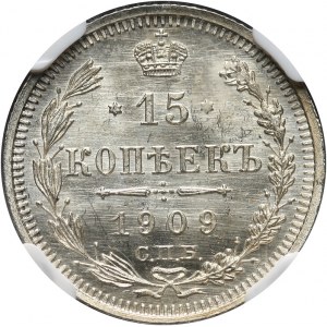 Rosja, Mikołaj II 1894-1917, 15 kopiejek 1909, Petersburg