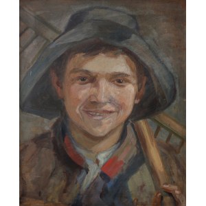 A.N., Porträt eines Jungen mit einer Harke