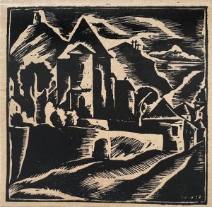 Wacław Wąsowicz (1891-1942), Widok na farę i Górę Zamkową w Kazimierzu nad Wisłą, 1922