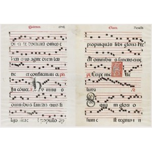 Karta ze średniowiecznego graduału z pieśnią i nutami na miesiąc listopad