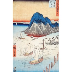 Hiroshige ANDO (1797-1858), Łodzie na tle gór