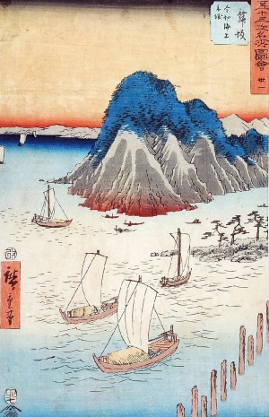 Hiroshige ANDO (1797-1858), Łodzie na tle gór