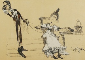 Witold WOJTKIEWICZ (1879-1909), Albin i Klara w Ślubach Panieńskich Aleksandra Fredry, z: „Teka Melpomeny”, 1904