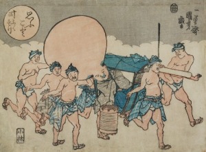 Kuniyoushi UTAGAWA (1797-1861), Bóg szczęścia w lektyce