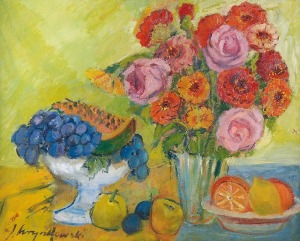 Jan HRYNKOWSKI (1891-1971), Martwa natura z owocami i kwiatami, ok. 1930