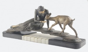 Georges GORI (XIX/XX w.), Kobieta karmiąca sarenkę - rzeźba gabinetowa art-deco
