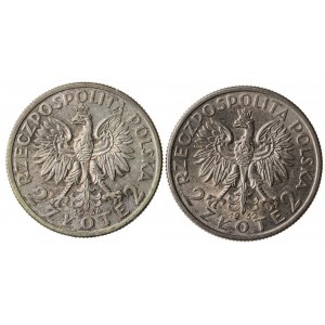 2 zł głowa kobiety, zestaw 2 monet, 1932 i 1934, II RP