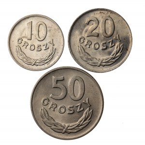 10,20 i 50 groszy 1949, miedzionikiel, zestaw 3 monet, PRL